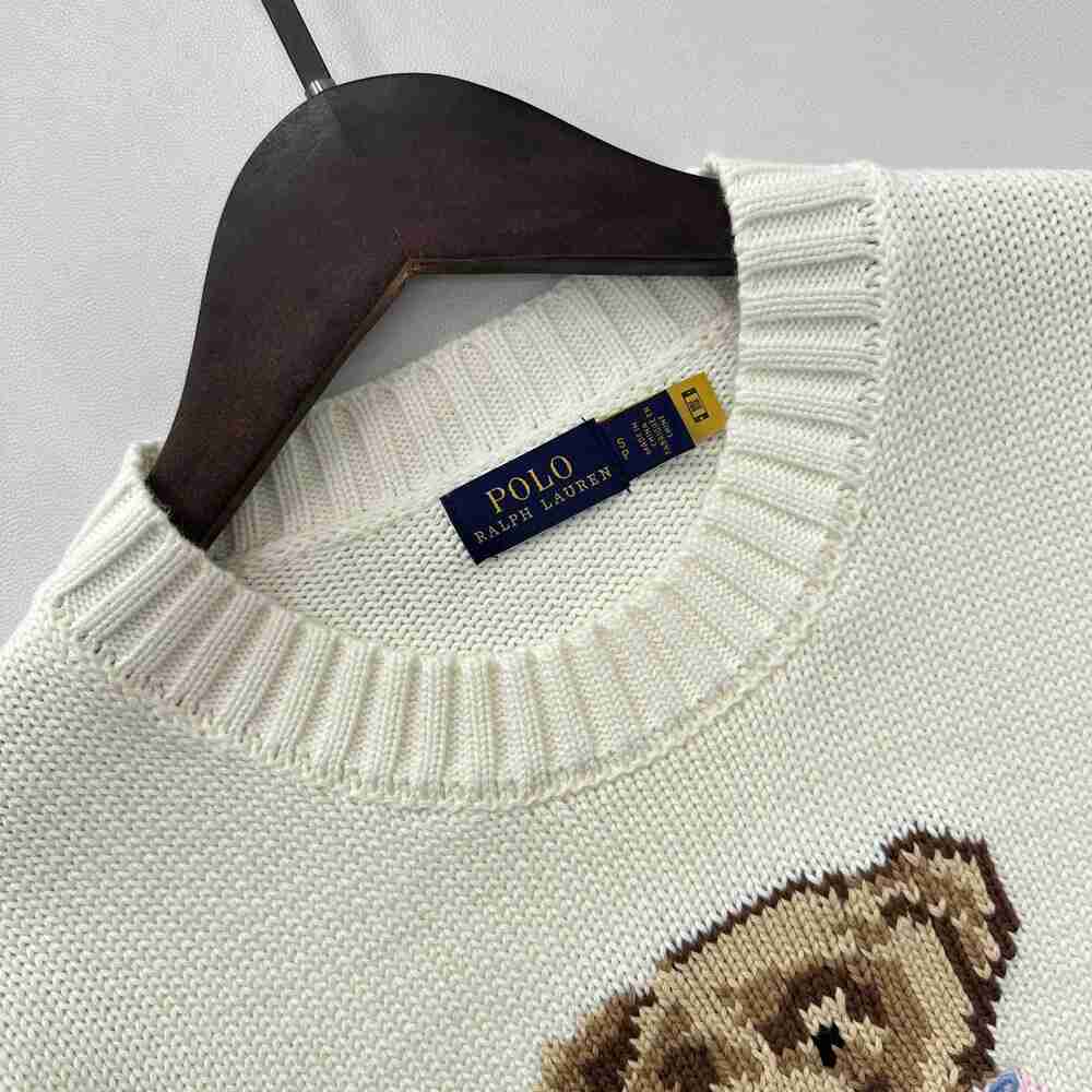 Polo Ralph Lauren White Pink Outfit Bear Crewneck Knit Sweater - Picture 2 of 7